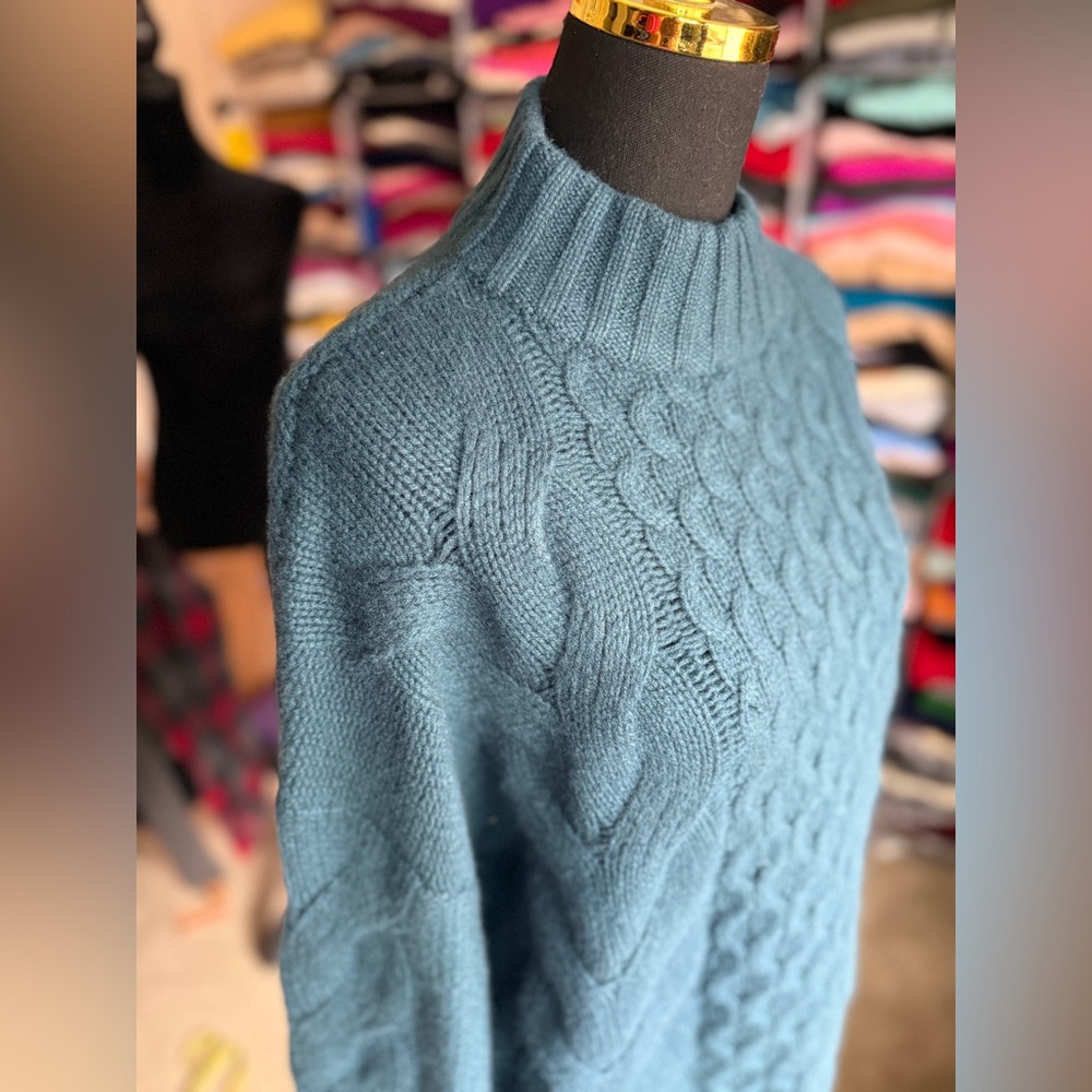 100% Cashmere "Haven Well Within" Mock Neck Fisherman Aran GORGEOUS! 4.99 SHP